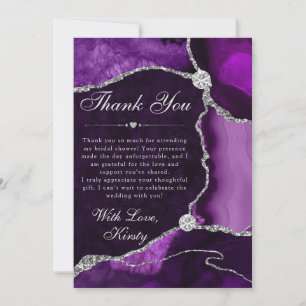 Purple  and Silver Glitter Agate Bridal Shower Thank You Card