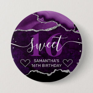 Purple and Silver Glitter Agate Marble Sweet 16 7.5 Cm Round Badge
