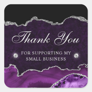 Purple and Silver Glitter Agate Small Business Square Sticker