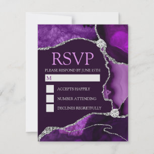 Purple and Silver Glitter Agate Sweet Sixteen RSVP Card