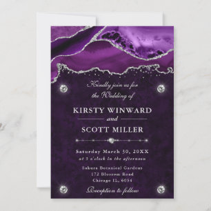 Purple and Silver Glitter Agate Wedding Invitation