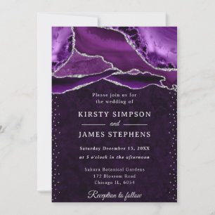 Purple and Silver Glitter Agate Wedding Invitation