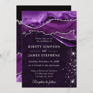  Purple and Silver Glitter Agate Wedding Invitation