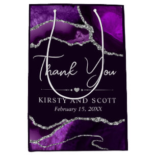 Purple and Silver Glitter Agate Wedding Medium Gift Bag