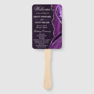 Purple and Silver Glitter Agate Wedding Program Hand Fan