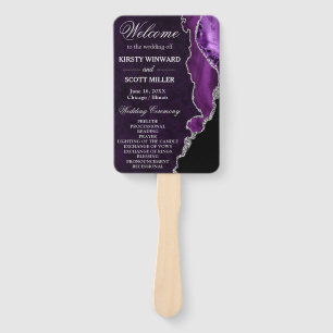 Purple and Silver Glitter Agate Wedding Program Hand Fan