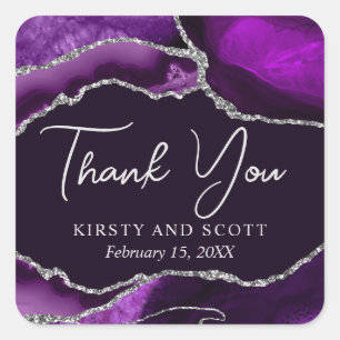 Purple and Silver Glitter Agate Wedding Square Sticker