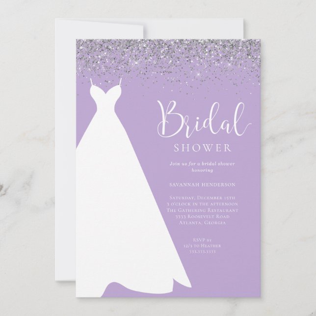 Purple and Silver Glitter Bridal Shower Invitation (Front)