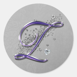 Purple and Silver Glitter Fancy Script Monogram Z Classic Round Sticker