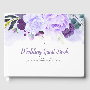 Purple and Silver Glitter Floral Wedding Guest Book