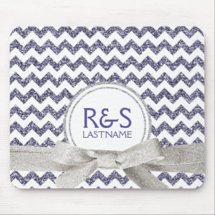 Purple and Silver Glitter Look Personalised Couple Mouse Mat