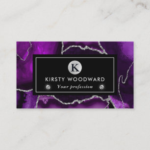 Purple and Silver Glitter Marble Agate Business Card