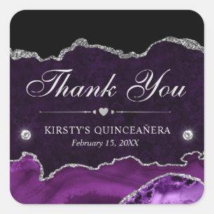 Purple and Silver Glitter Marble Quinceanera Square Sticker