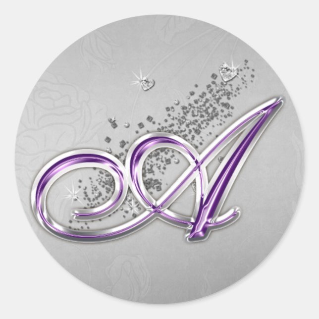 Purple and Silver Glitter Monogram A Sticker (Front)