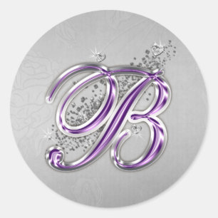 Purple and Silver Glitter Monogram B Sticker
