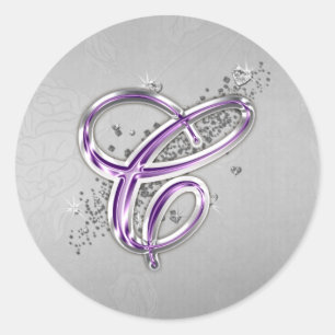Purple and Silver Glitter Monogram C Sticker