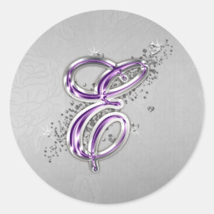 Purple and Silver Glitter Monogram E Sticker