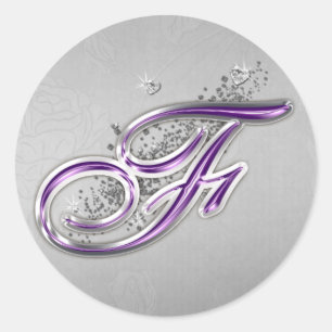 Purple and Silver Glitter Monogram F Sticker