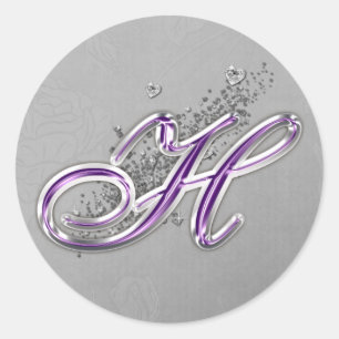 Purple and Silver Glitter Monogram H Sticker