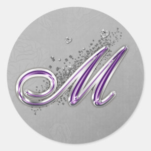 Purple and Silver Glitter Monogram M Sticker