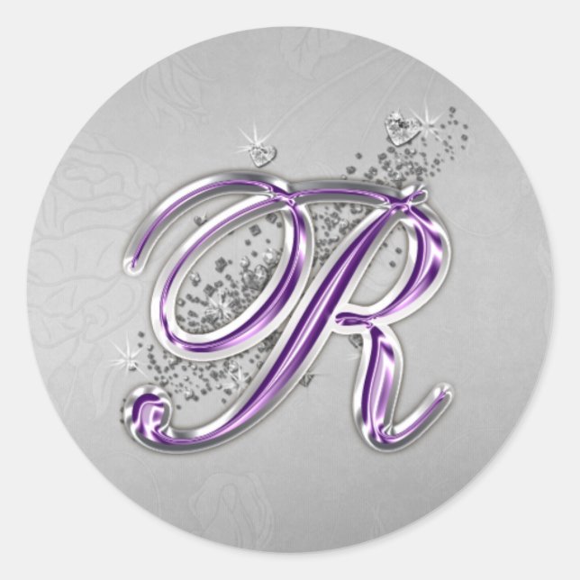 Purple and Silver Glitter Monogram R Sticker (Front)