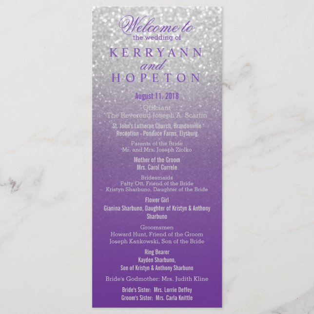 Purple and Silver Glitter Program Programme (Front)