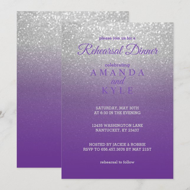 Purple and Silver Glitter - Rehearsal Dinner Invitation (Front/Back)