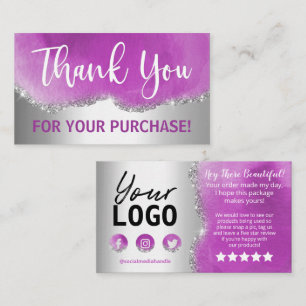 Purple And Silver Glitter Thank You Business Card