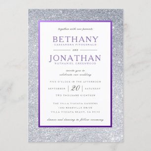 Purple and Silver Glitter Wedding Invitation