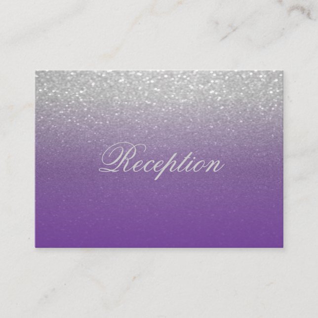 Purple and Silver Glitter Wedding Reception Enclosure Card (Front)
