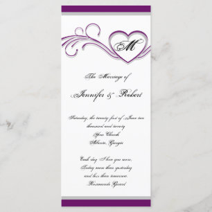 Purple and Silver Heart Monogram Wedding Program Programme