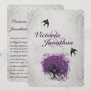 Purple and Silver Heart Tree Wedding Invitation