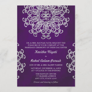 PURPLE AND SILVER INDIAN STYLE WEDDING INVITATION