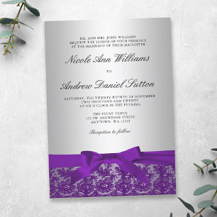 Purple and Silver Lace Wedding Invitation