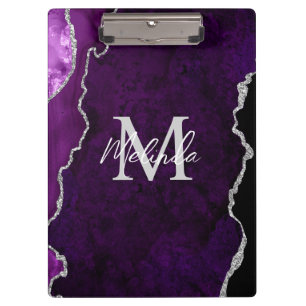 Purple and Silver Marble Agate Clipboard