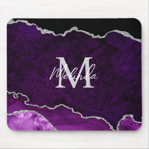 Purple and Silver Marble Agate Mouse Mat