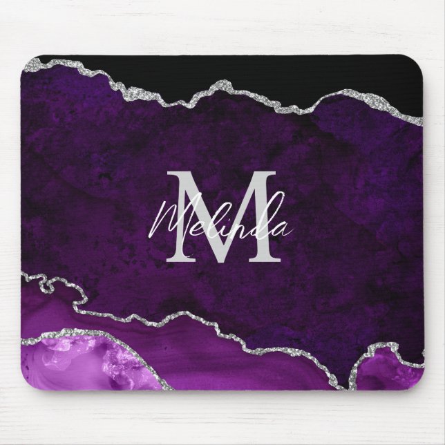 Purple and Silver Marble Agate Mouse Mat (Front)