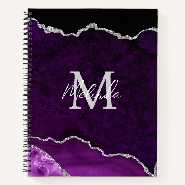 Purple and Silver Marble Agate Notebook (Front)