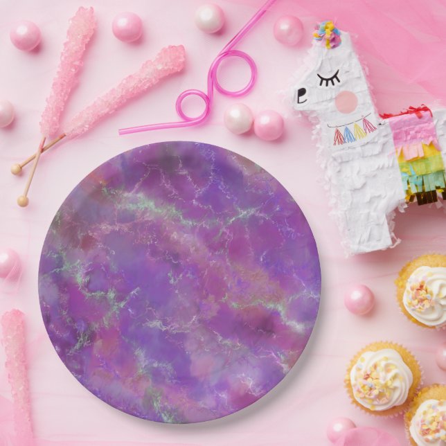 Purple and silver Marble Pattern Paper Plate (Party)