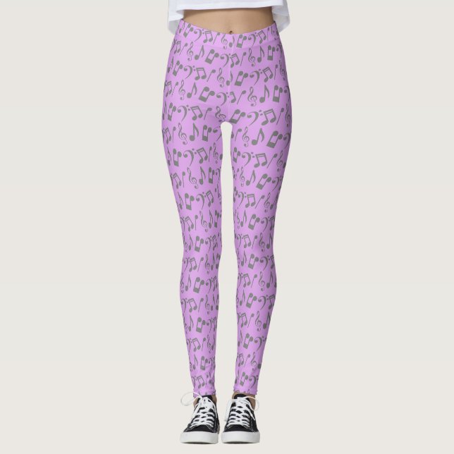 Purple and Silver Music Note Leggings (Front)