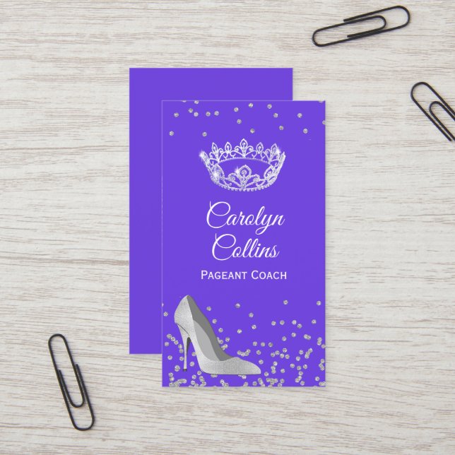 Purple and Silver Pageant Coach Business Card (Front/Back In Situ)