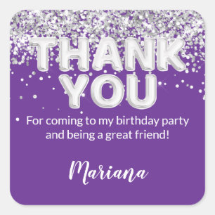 Purple and Silver Party Sticker for Favours