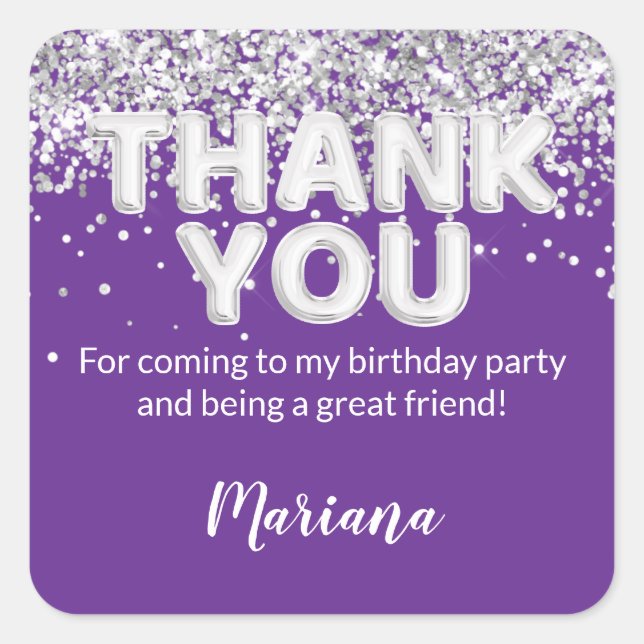 Purple and Silver Party Sticker for Favours (Front)