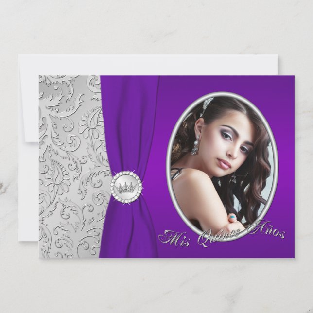 Purple and Silver Photo Quinceanera Invitation (Front)