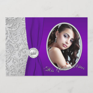 Purple and Silver Photo Quinceanera Invitation