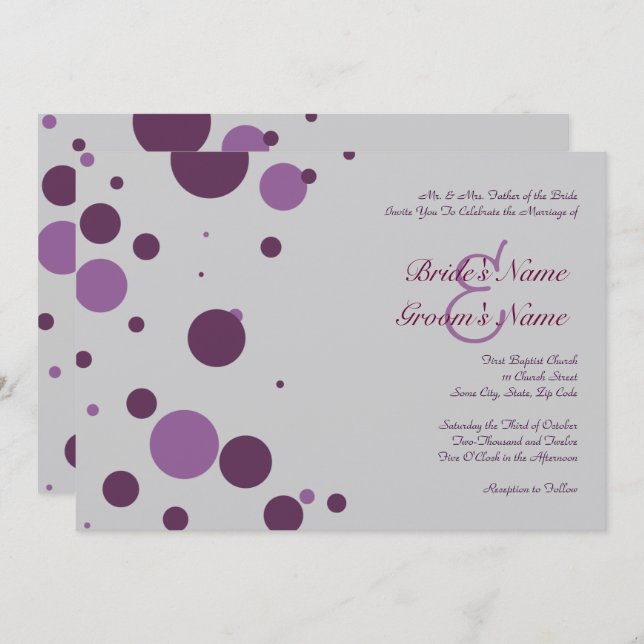 Purple and Silver Polka Dot Wedding Invitation (Front/Back)