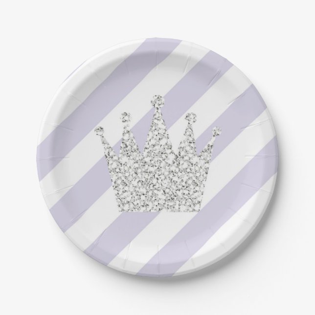 Purple and Silver Princess Crown Party Plates (Front)