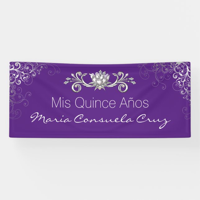 Purple and Silver Quinceanera Banner (Horizontal)