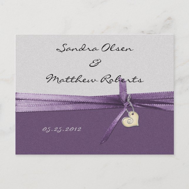 Purple and Silver Save The Date Announcement Postcard (Front)