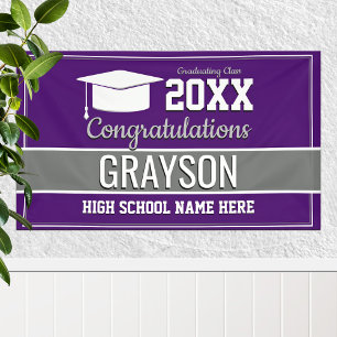 Purple and Silver School Colours Graduation Banner